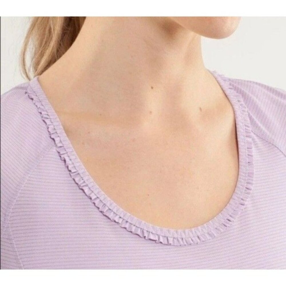 Lululemon Women Run Wild short sleeve shirt top Sz 4 lavender rose quartz ruffle - Picture 2 of 5